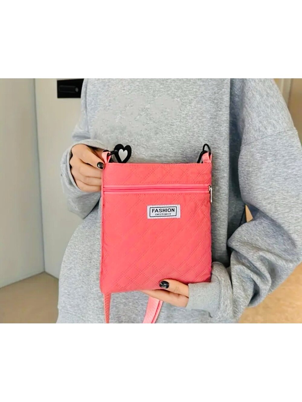 New - Super Cute- Lightweight Oxford Quilted Nylon Crossbody Bag - Rose Pink